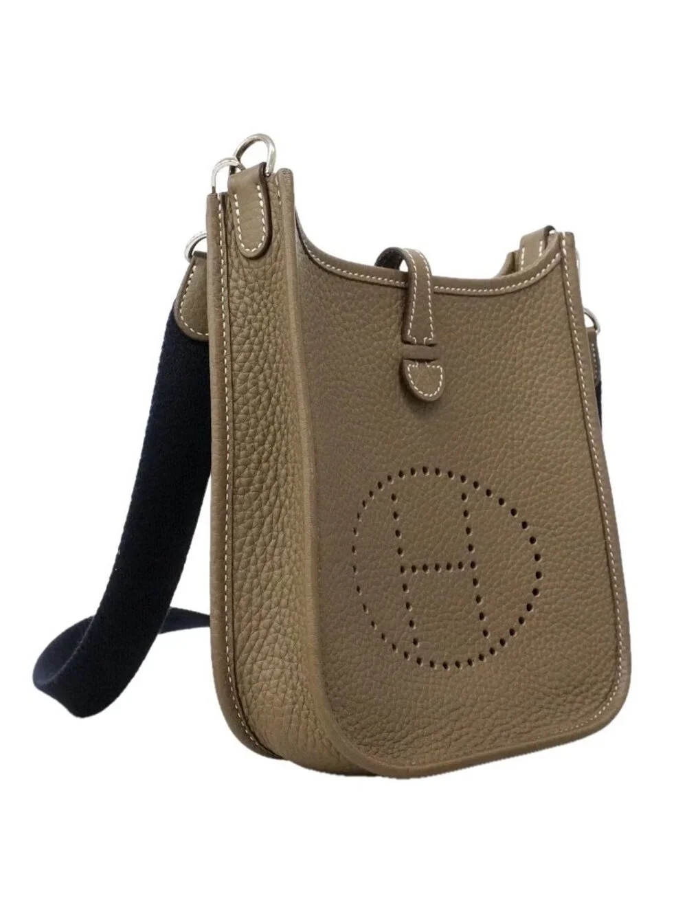 Hermes Shoulder Bag Evelyne TPM Taurillon Clemence Etoupe Silver